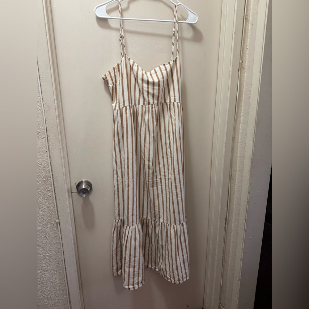 Cotton On Striped Brown and White Midi Dress